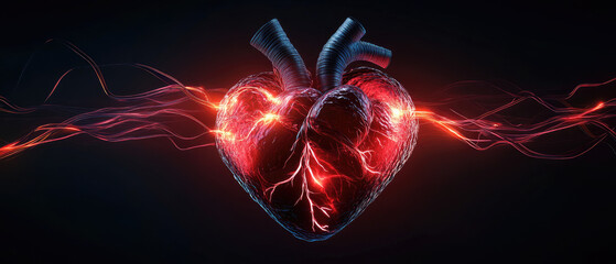 Pulsating red light waves energizing the heart concept illustration digital art abstract environment close-up view heart energy concept for emotional resonance