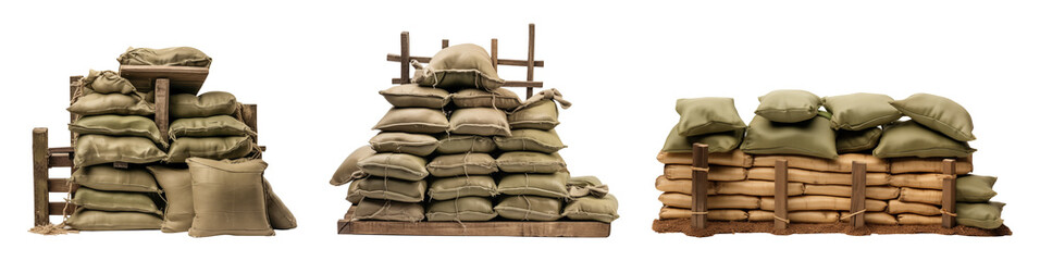 Military Sandbag Fortifications Isolated on White