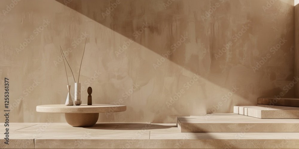 Poster a refined minimalist design with a warm taupe background, abstract lines and clean shapes, minimalis
