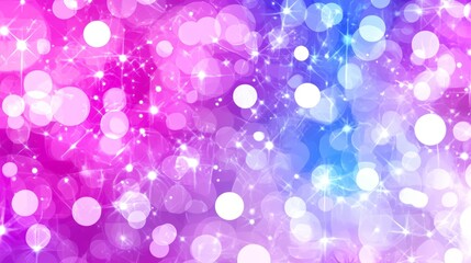 Abstract Pink and Blue Glowing Spheres and Stars Pattern with Bokeh Effect for Festive Background