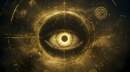 eye with a deep, glowing pupil, revealing a parallel universe where time flows in reverse 