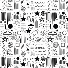Fototapeta premium Hand-Drawn Doodle Pattern with Abstract Geometric Shapes in Black and White