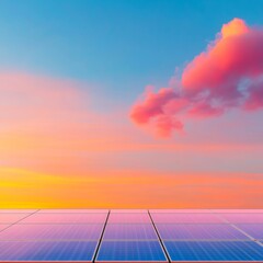 Vibrant Solar Panel Array on Sunset Horizon Commercial Renewable Energy Visualization for Sustainable Development and Clean Technology Innovation