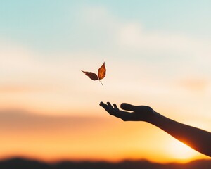 Serene Silhouette with Autumn Leaf Capturing Peaceful Moments and Natural Beauty for Mindful Lifestyle and Marketing in Modern