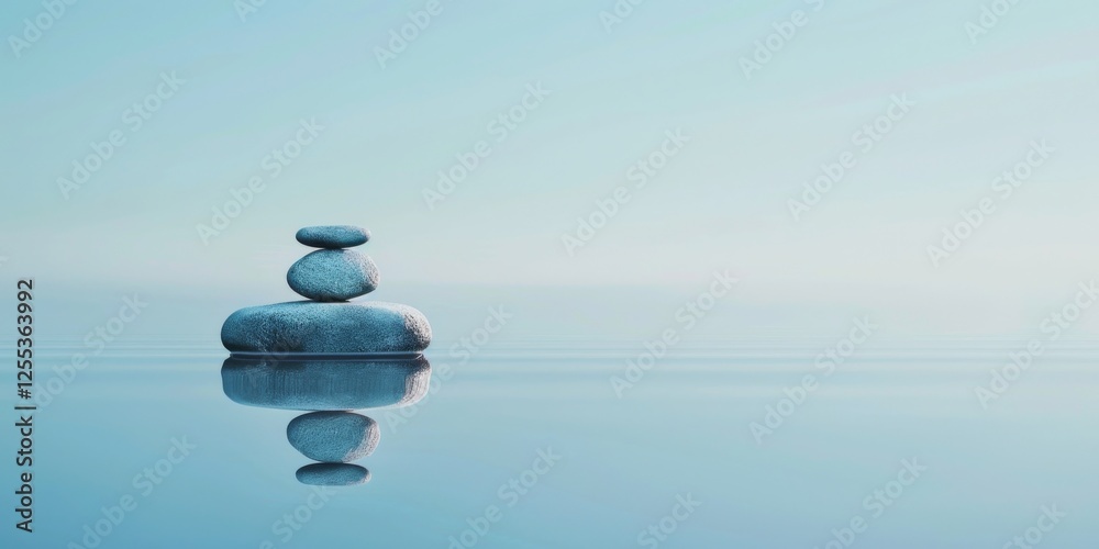 Poster a serene minimalist composition against a calming blue backdrop, subtle gradients and soft textures,
