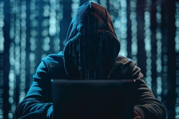 Ransomware Depicted as a Menacing Figure in a Dark Setting With Lines of Code Reflecting a Cyber Threat Landscape