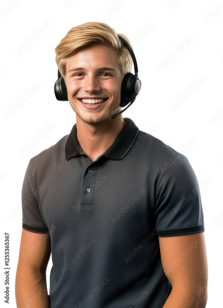 Sticker PNG Man smile call center professional headphones customer.