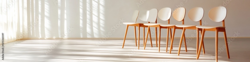 Poster minimalist nordic chairs in sunlit workshop elegant wooden seating for modern education spaces and k