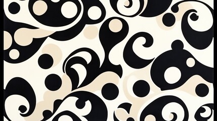 Fototapeta premium Abstract Shapes Black and Beige Retro Pattern With Circles and Spirals Design Seamless Texture
