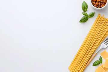 Top view raw spaghetti isolated on white background