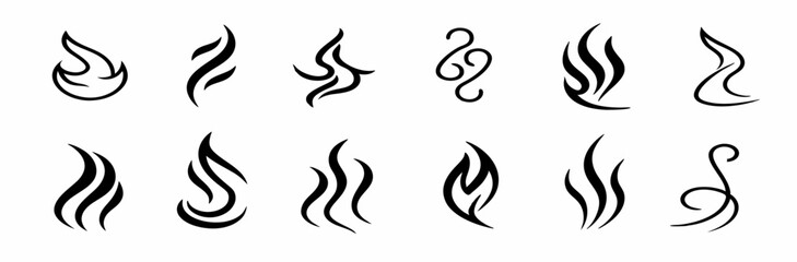 12 Professional Flame Icons: Minimalist & Stylized Black Vector Graphics for Branding.