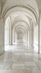 Obraz premium A serene, white marble corridor with an arched ceiling and a perfectly aligned white frame.