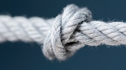 Fototapeta premium Close-up tied rope knot, gray, textured background