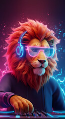 Cool Neon DJ Party Lion &ndash; Headphones, Sunglasses & Vibrant Lights