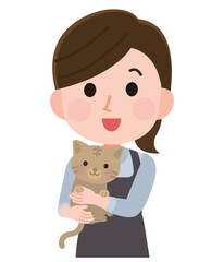 猫を抱く女性　ペットショップ店員　トリマー　イラスト