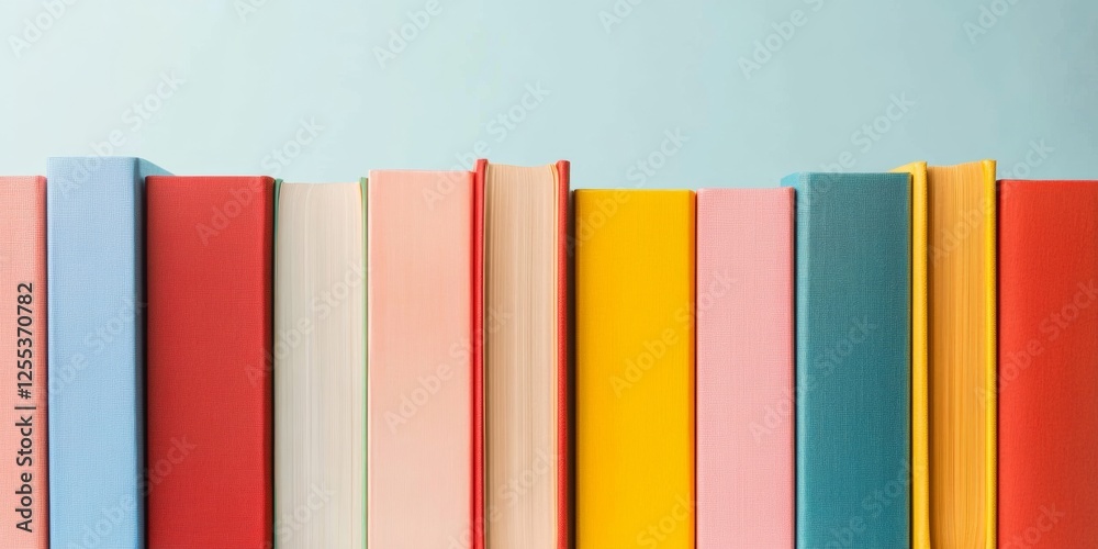 Leinwandbilder vibrant literary curation multicolored book spines on minimalist background - innovative educational