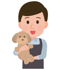 犬を抱く男性　ペットショップ店員　トリマー　イラスト