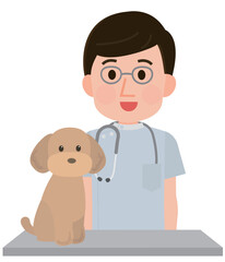 獣医の男性と犬　イラスト