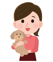 犬を抱く女性　イラスト