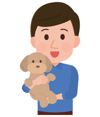 犬を抱く男性　イラスト