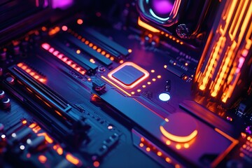 Obraz premium Neon Circuit Board Glow