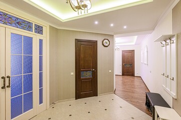 standard room interior apartment. room doors, renovation corridor lobby entrance hall