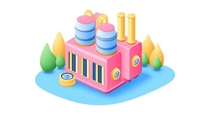 Electrical Transformer Illustration Colorful factory illustration for design projects.