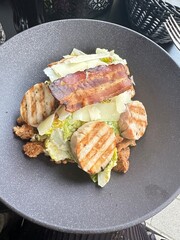 Grilled Chicken Caesar Salad: A mouthwatering Caesar salad featuring grilled chicken, crisp romaine lettuce, creamy Caesar dressing, crunchy croutons, and crispy bacon.