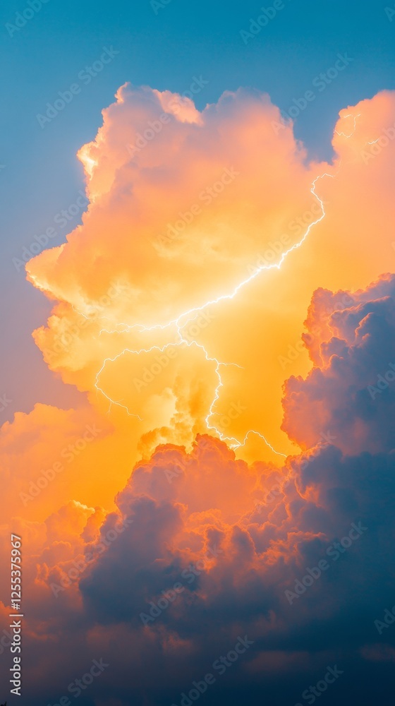 Aufkleber Cinematic Lightning Display Dramatic Storm Clouds with Striking Bolts over Cityscape Dynamic Weather Visualization for Urban Planning and Media Content Creation