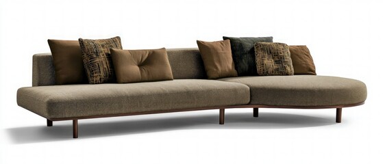 Beige and Brown Sectional Sofa with Patterned Pillows