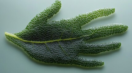 Sage leaf shaped like a hand on a light mint background