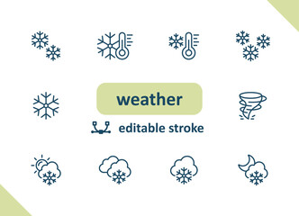 Weather icons. Weather forecast, meteorology, clouds, wind, rain, sunny vector icon set