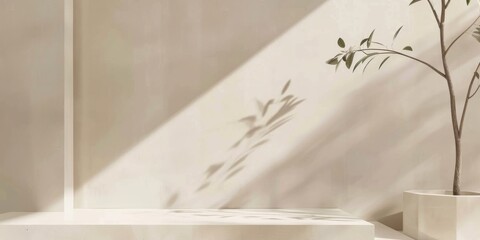 A sleek minimalist backdrop with a muted warm ivory, Clean geometric elements and soft textures, Contemporary minimalist style