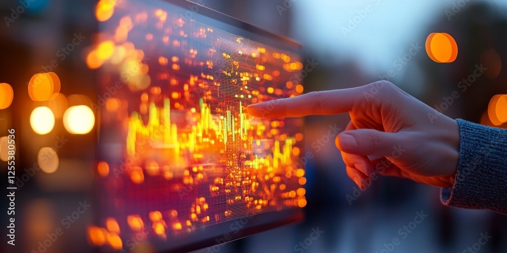 Aufkleber Futuristic Financial Dashboard Interactive Holographic Graphs and Data Analytics in Modern Workspace - High-Tech Business Intelligence and Digital Decision-Making
