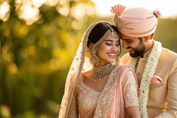 young indian bride and groom standing together
