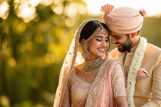 young indian bride and groom standing together