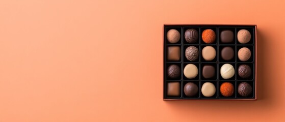 Contemporary Luxe Chocolate Box Display Assorted Truffles on Soft Satin Surface - Premium Gifting Solution for Special Occasions and Luxury Brand Promotion