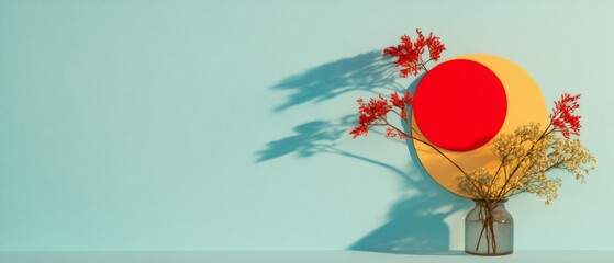Obraz premium Contemporary Minimalist Decor Vibrant Floral Arrangement with Geometric Backdrop - Creative Office Inspiration and Modern Event Planning Visuals