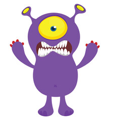 Cartoon cute monster with funny excited face expression waving hands. Vector illustration isolated on white. Halloween design