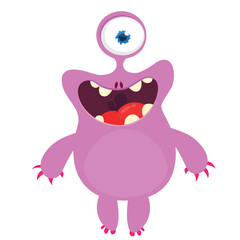 Cartoon cute monster with funny excited face expression waving hands. Vector illustration isolated on white. Halloween design