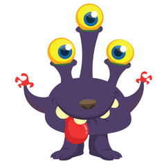 Cartoon cute monster with funny excited face expression waving hands. Vector illustration isolated on white. Halloween design