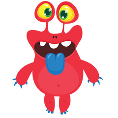 Cartoon cute monster with funny excited face expression waving hands. Vector illustration isolated on white. Halloween design