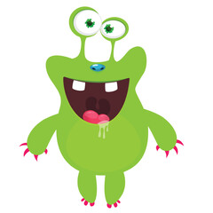 Cartoon cute monster with funny excited face expression waving hands. Vector illustration isolated on white. Halloween design