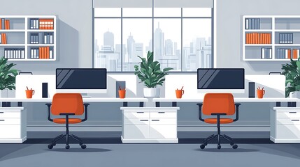 Modern Office Interior with Cityscape View