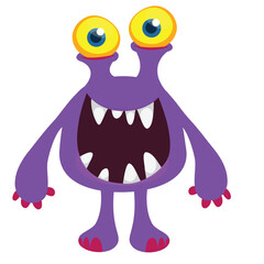 Cartoon cute monster with funny excited face expression waving hands. Vector illustration isolated on white. Halloween design