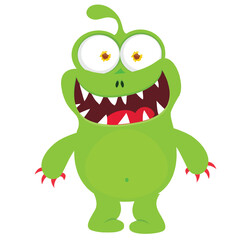 Cartoon cute monster with funny excited face expression waving hands. Vector illustration isolated on white. Halloween design