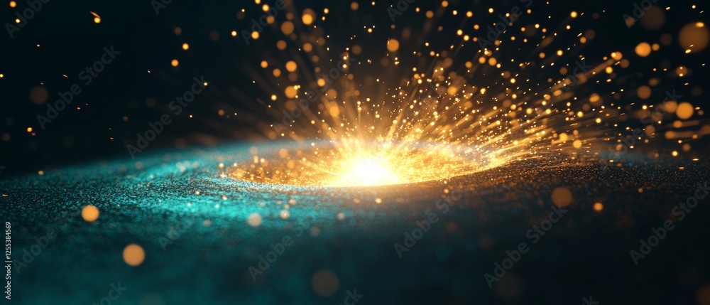 Poster Immersive Quantum Computing Art Dynamic Particle Field with Luminous Energy Waves - Cutting-Edge Visualization for Tech Innovations and Digital Marketing