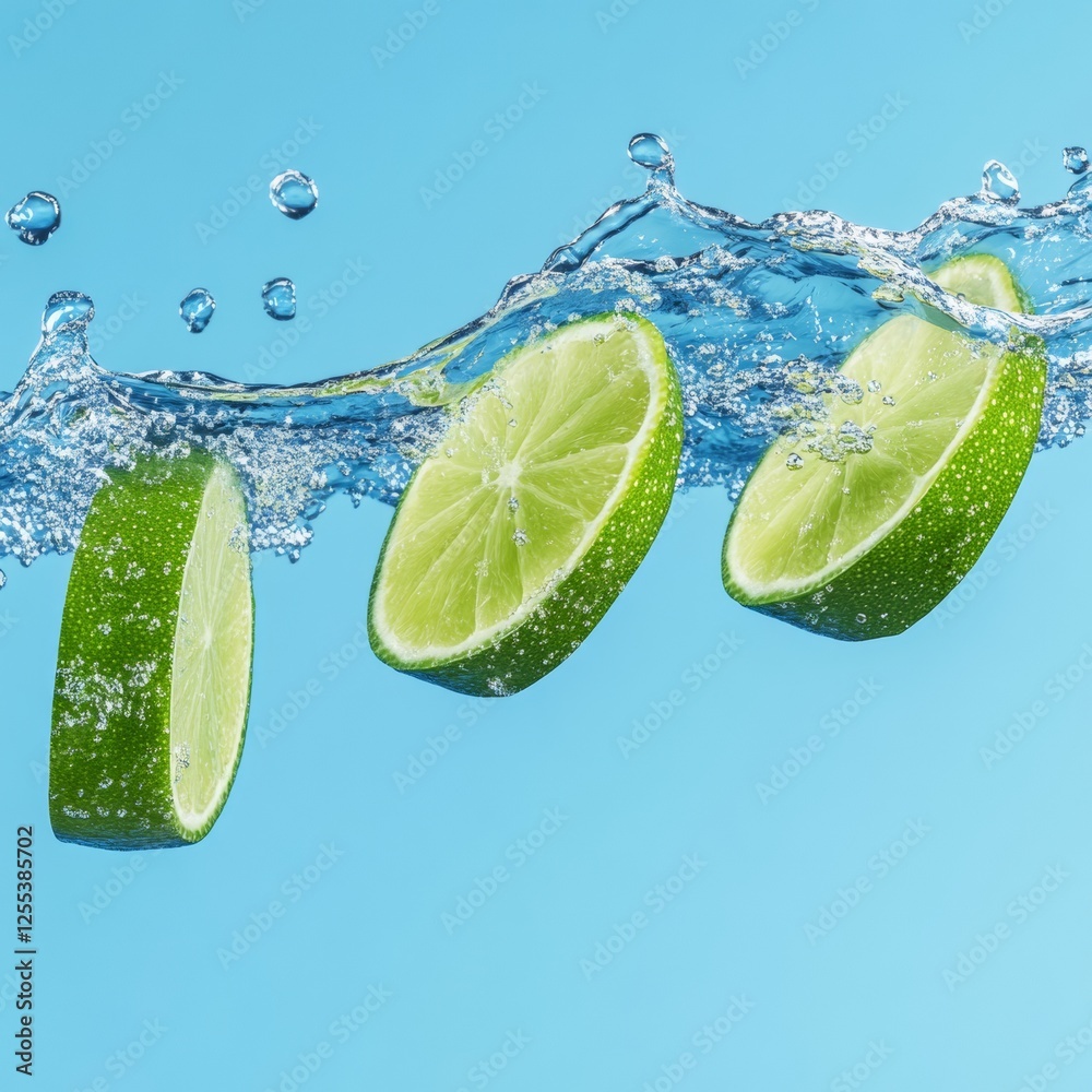 Aufkleber vibrant fluid motion dynamic lime slices with ice in crystal splash - modern beverage marketing and 