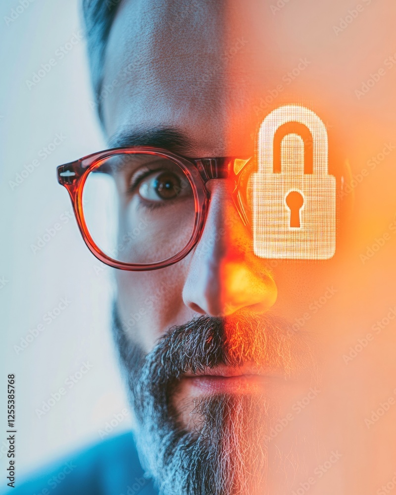 Leinwandbilder futuristic cybersecurity portrait mature businessman in sleek office with phone and laptop - enhanci