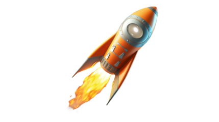 Orange Rocket Ship Launching into Space Futuristic Technology and Exploration